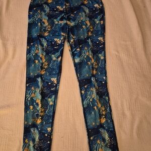 ethika Blue Teal & Gold Marble Print Leggings